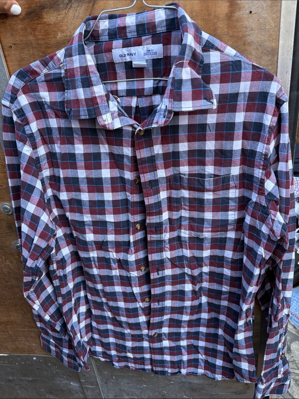 Old Navy Men's Button-Down Plaid Shirt - Burgundy, Navy, White